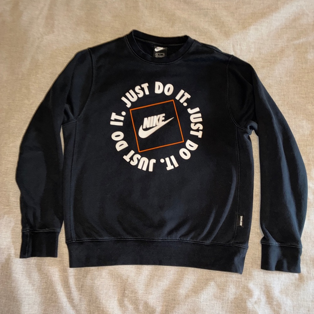 Nike Men’s Navy Crewneck Sweatshirt with White & Orange Graphic